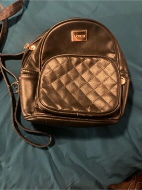 LCFun mini black vegan leather backpack /purse